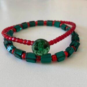 Pair of Czech Glass Christmas Bracelets